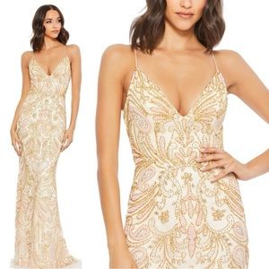 NEW Mac Duggal 5309 Lace Up Cutout Back Beaded Dress